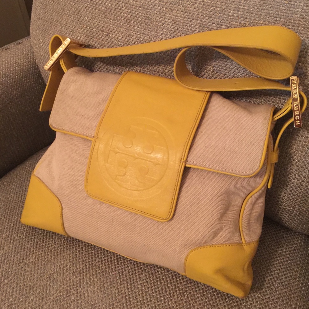 Tory Burch Canvas Yellow Shoulder Handbag